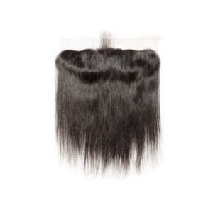 A close up of the front of a long black hair