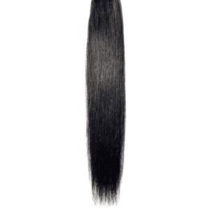 A long black hair is shown on a white background.